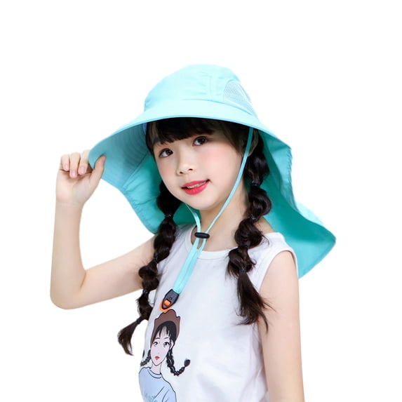 Biezeib Little Girls Fisherman Hat UPF 50+ Protection Caps Wide Brim Neck Flap Beach Play Hats