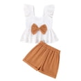 thumbnail image 1 of Biezeib Little Girls Shorts Set Ruffles Flutter Sleeve Hollow Eyelet Embroidery Camisole Tops Elastic Waistband Shorts Outfits, 1 of 6