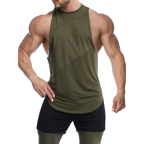 Biezeib Men Muscle Fitness Sports Vest Solid Color Round Neck Sleeveless Tank Tops Quick-Drying Breathable Basketball T-Shirts