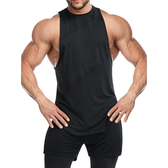 Biezeib Men Muscle Fitness Sports Vest Solid Color Round Neck Sleeveless Tank Tops Quick-Drying Breathable Basketball T-Shirts