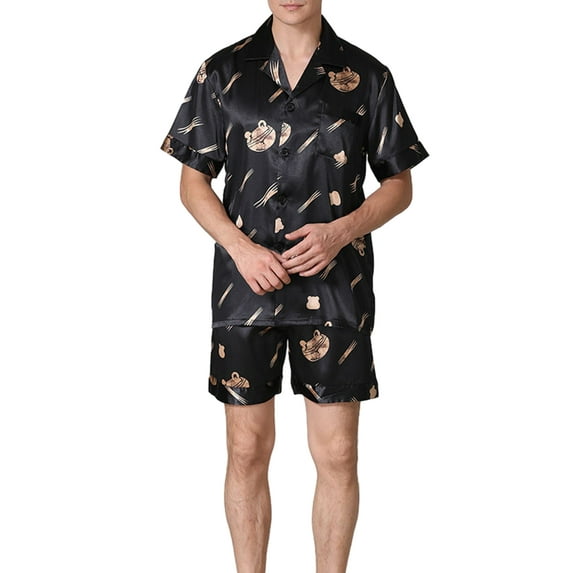 Biezeib Men Silk Satin Pajamas Sets Short Sleeve Sleepwear Button-Down PJs Sets Two-Pieces Loungewear