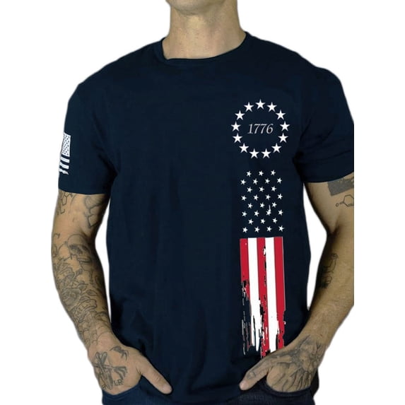 Biezeib Men's Independence Day T-Shirt Stars Numbers Flag Printed Round Neck Short Sleeve Tops