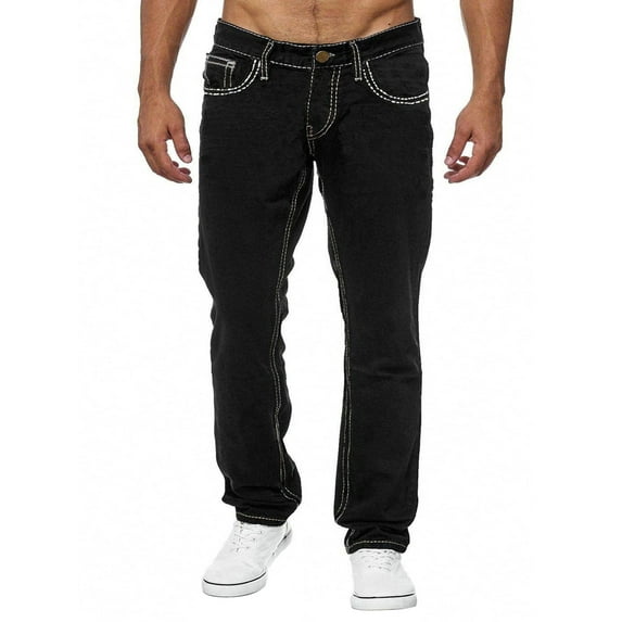 Biezeib Men's Retro Straight Jeans, Gradient Color Distressed Denim Long Pants Streetwear