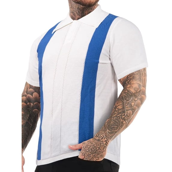 Biezeib Men's Summer Casual T Shirt Contrast Color Short Sleeve Lapel Button Up Shirts