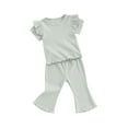 thumbnail image 1 of Biezeib Toddler Girl 2 Piece Summer Set, Round Neck Short Sleeve Striped Tops + Elastic Waist Flare Pants Infant Ribbed Outfits, 1 of 9