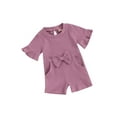 thumbnail image 1 of Biezeib Toddler Girl Jumpsuit, Sweet Short Sleeve Crew Neck Bow Solid Romper Summer Clothes, 1 of 9