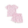 thumbnail image 1 of Biezeib Toddler Girl Shorts Outfit Floral Print Short Sleeve Tops with Elastic Waist Shorts 2 Pcs Summer Clothes, 1 of 6
