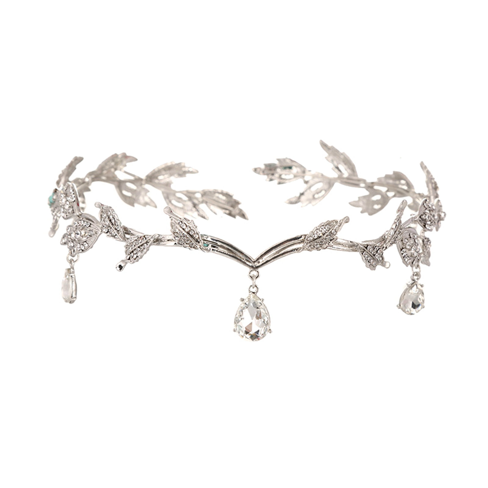 Crystal Silver Leaf Headband Tiara for Weddings Parties Hair Accessory Rhinestone Wedding Headband Set - Bridal Floral Crown with  main image 2