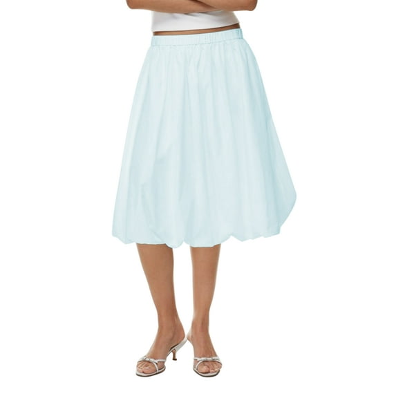 Biezeib Women Bubble A-Line Skirt Casual Summer Solid Color Elastic Waist Midi Skirt for Beach Vacation Club Streetwear