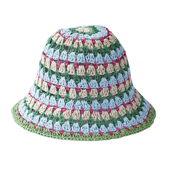 Biezeib Women Crochet Bucket Hat Contrast Colors Summer Sun Protection Hat Wide Brim Fisherman Cap for Outdoor Travel Beach
