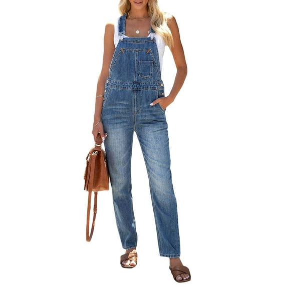Biezeib Women Denim Rompers Overalls, Adjustable Bib Jeans Pants Jumpsuits with Pockets Streetwear