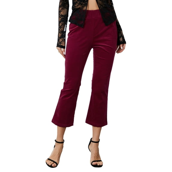 Biezeib Women Flare Pants, Elastic Waist Slim Fit Solid Cropped Pants Fall Trousers for Casual Daily