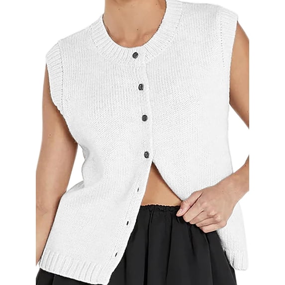 Biezeib Women Knitted Tank Tops Casual Summer Button Front Basic Vest Sleeveless Shirt Aesthetic Clothes for Streetwear