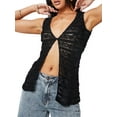 thumbnail image 1 of Biezeib Women Lace Tank Tops Casual Summer Sheer One Button V-Neck Basic Vest Sleeveless Shirt Aesthetic Clothes for Streetwear, 1 of 6