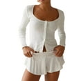 thumbnail image 1 of Biezeib Women Pajama Set, Long Sleeve Button Closure Top with Shorts Sleepwear Loungewear, 1 of 6