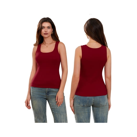 Biezeib Women Ribbed Knit Tank Tops Casual Summer Solid Color Square Neck Basic Vest Sleeveless Shirt for Streetwear