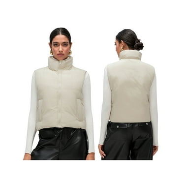 Biezeib Women Sleeveless Puffer Vest Warm Lightweight Solid Color Zipper Quilted Jacket Autumn Winter Outerwear