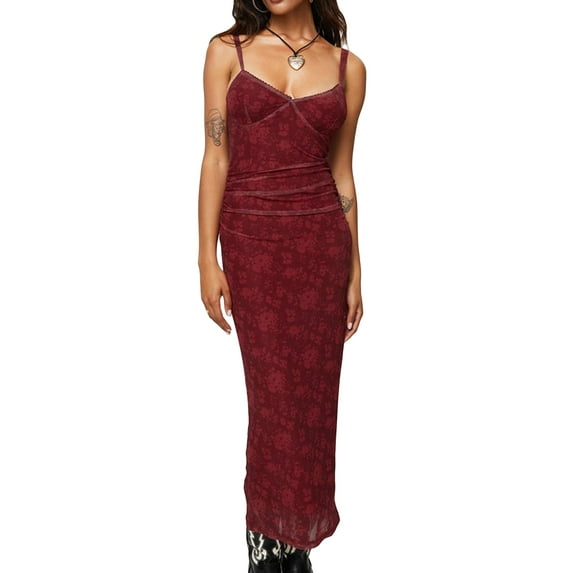 Biezeib Women Spaghetti Strap Dress Summer Vintage Floral Sleeveless Party Dress for Cocktail Beach Streetwear