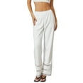 thumbnail image 1 of Biezeib Women Spring Pajamas Trousers, Lace Patchwork Elastic High Waist Long Pants Nightwear Lounge Bottoms, 1 of 6