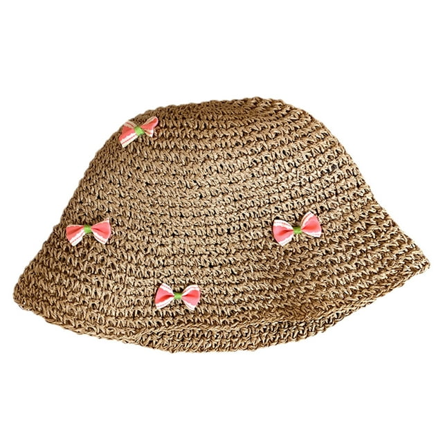 Biezeib Women Straw Hat, Sweet Bows Bucket Hat Lightweight Summer Beach ...