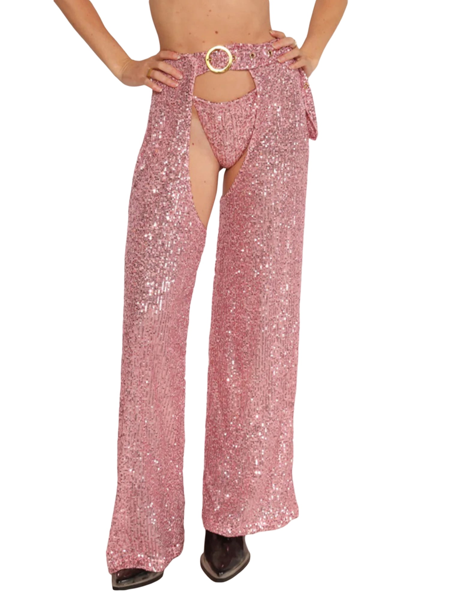 Biezeib Women Summer Fashion Club Pants Open Crotch Wide Leg
