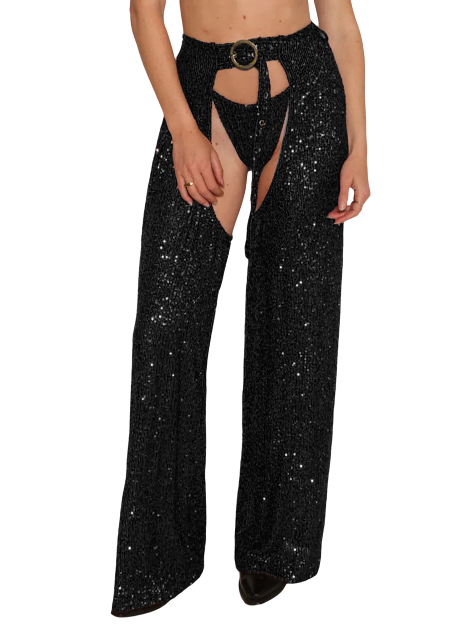 ★FANCY CLUB★ STRING DOT ROLL-UP PANTS 2Color Biezeib Women Summer Fashion Club Pants Open Crotch Wide Leg