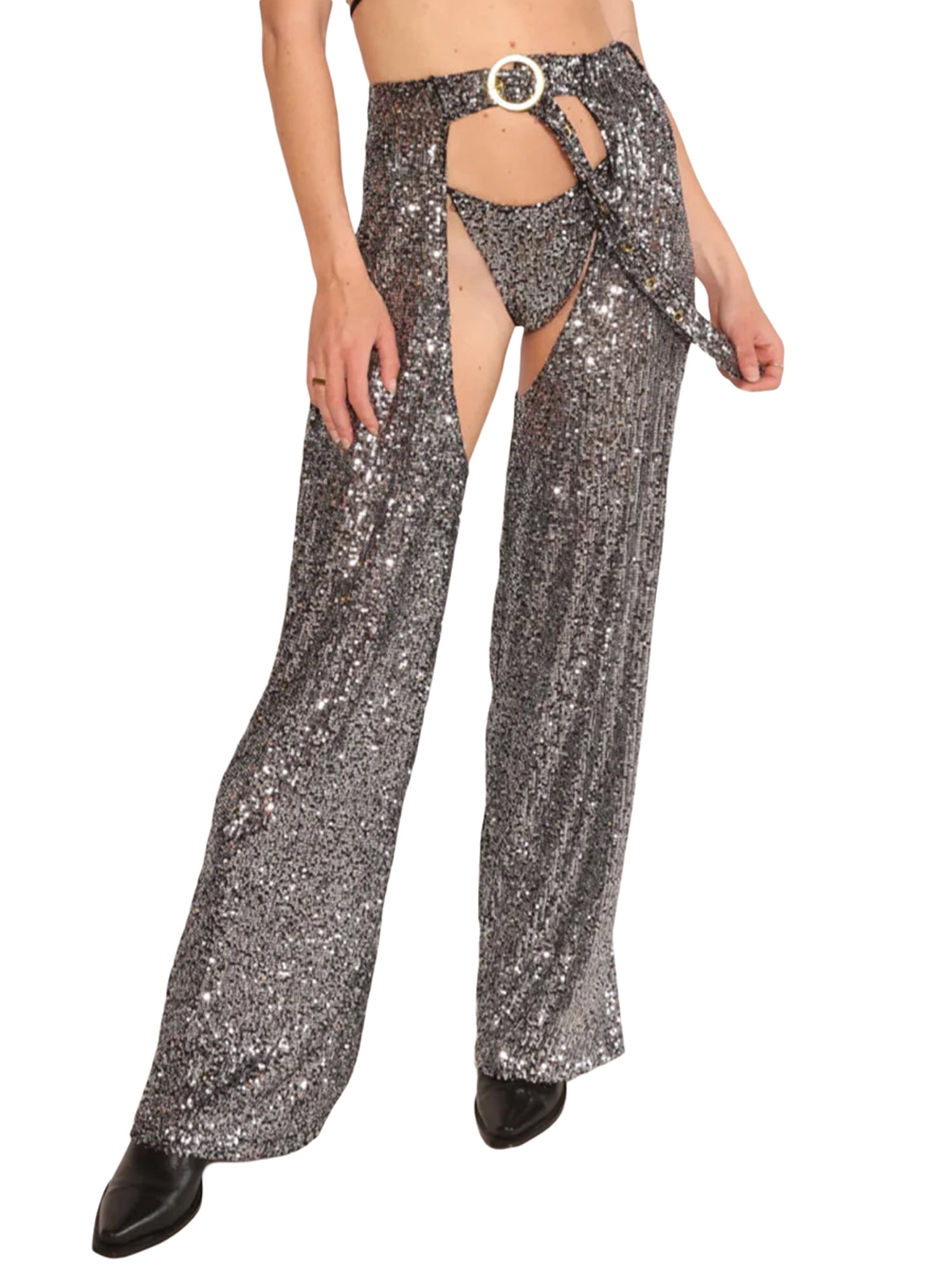 Biezeib Women Summer Fashion Club Pants Open Crotch Wide Leg