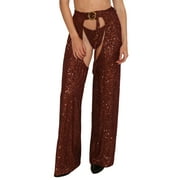 Biezeib Women Summer Fashion Club Pants Open Crotch Wide Leg Sequin Party Pants for Cocktail, Cosplay, Stage