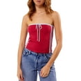 thumbnail image 1 of Biezeib Women Summer Knit Tube Tops Striped Print Drawstring Bandeau Vest Backless Shirts for Streetwear Aesthetic Clothes, 1 of 6