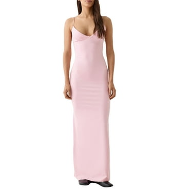 Biezeib Women Summer Long Evening Dress Sleeveless Backless V Neck Fitted Spaghetti Strap Dress