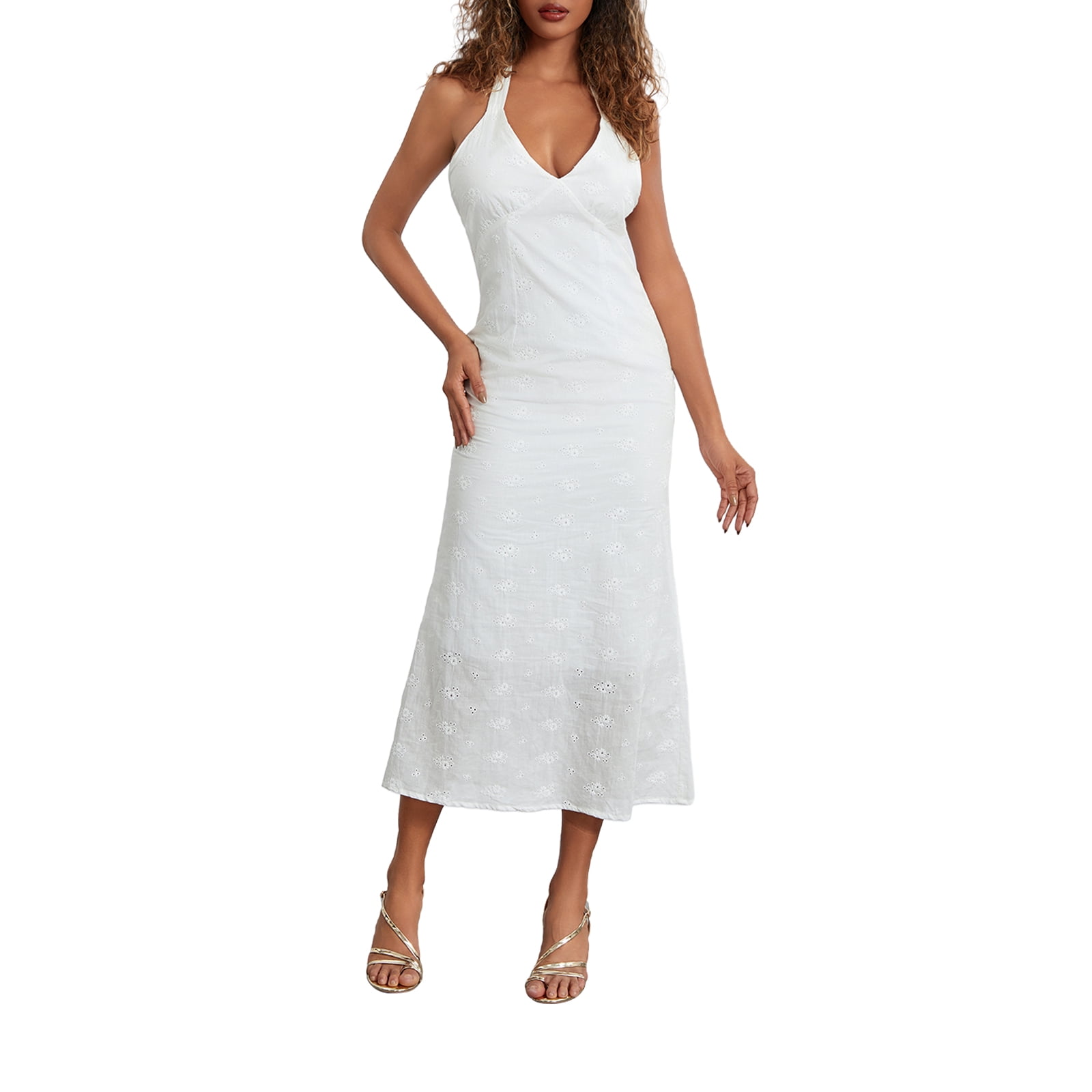 High Tide High Neck Embossed Sleeveless Dress in Off White