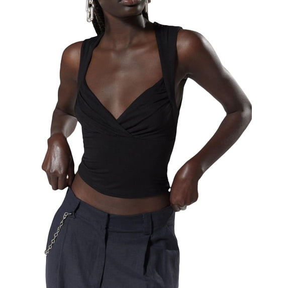 Biezeib Women Tank Top, Sleeveless Tops V-neck Pleated Solid Slim Fit Ladies Summer Clubwear