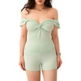 thumbnail image 1 of Biezeib Women Two Piece Outfits Sets Summer Off Shoulder Front Knot Tops Ruched Skinny Shorts Sets, 1 of 6