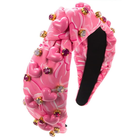 Biezeib Women Valentine's Day Knotted Headband, Jeweled Embellished Heart Wide Hair Band Accessories Hair Hoop Gifts