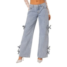 TMOYZQ Denim Cargo Pants for Women, High Waisted Wide Leg