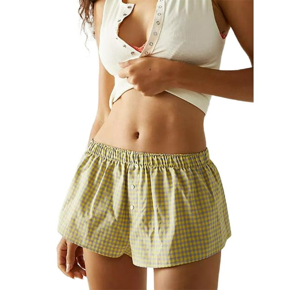 Biezeib Women’s Button Front Boxer Shorts Casual Elastic Waist Loose Lounge Shorts Pajama Shorts