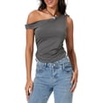 thumbnail image 1 of Biezeib Women's Crop Tops Tight Fitted Slash Neck One Shoulder Sleeveless Solid Color T-Shirt Tops for Summer, 1 of 6