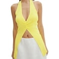thumbnail image 1 of Biezeib Women's Knit Halter Tank Tops Solid Color Ribbed Backless Split Hem Slim Vest Streetwear, 1 of 6