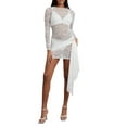 thumbnail image 1 of Biezeib Women's Lace Floral Bodycon Dress Mesh Sheer Long Sleeve Round Neck Front Strappy Mini Dress, 1 of 6