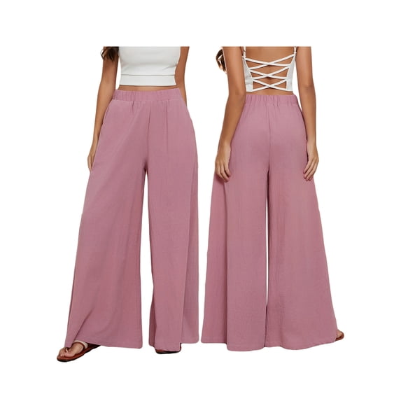 Biezeib Women's Long Pants Casual Loose Fitting Elastic Waist Wide Leg Solid Color Pants for Spring Summer