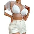 thumbnail image 1 of Biezeib Women's Mesh Tank Tops Diamond Hollow Out See Through Tassel Tops for Club Rave Outfit, 1 of 6