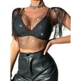 thumbnail image 1 of Biezeib Women's Mesh Tank Tops Diamond Hollow Out See Through Tassel Tops for Club Rave Outfit, 1 of 6