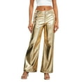 thumbnail image 1 of Biezeib Women's Metallic Jeans Loose Low Waist Button Straight Leg Long Length Gold Trousers Glitter Pants with Front Pockets, 1 of 6