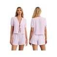 thumbnail image 1 of Biezeib Women's Plaid Outfit, Loose V Neck Puff Sleeve Front Tie-Up Tops Elastic Waist Shorts 2 Piece Summer Set, 1 of 6