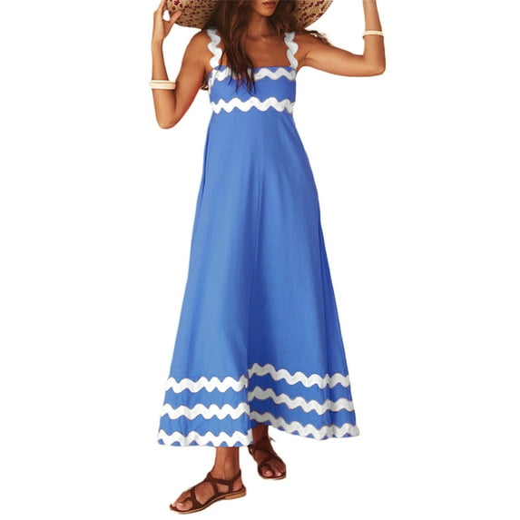 Biezeib Women's Ric Rac Tank Dress A-Line Square Neck Backless Sleeveless Long Dress for Party Club