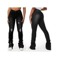 thumbnail image 1 of Biezeib Women’s Ripped Stacked Jeans Fashion High Rise Solid Color Slim Fit Denim Pants Streetwear Trousers, 1 of 6
