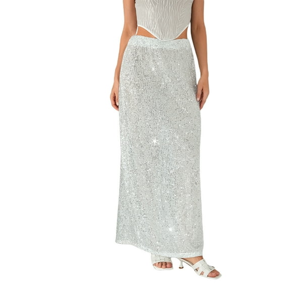 Biezeib Women's Sequins Long Skirts Low Waist Party Skirts Spring Summer Fashion Casual Skirts Streetwear