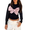 thumbnail image 1 of Biezeib Women's Slim Fit Crop Tops Casual Long Puff Sleeve Crew Neck Bow Front T-Shirts Basic Blouses, 1 of 6