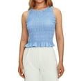 thumbnail image 1 of Biezeib Women's Solid Color Tank Tops, Fashion Sleeveless Round Neck Ruffle Hem Smocked Tops, 1 of 6
