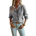 thumbnail image 1 of Biezeib Women's Spring Autumn Casual Shirt Long Sleeve Solid Color Ruffle Collar Button Up T-shirt, 1 of 6